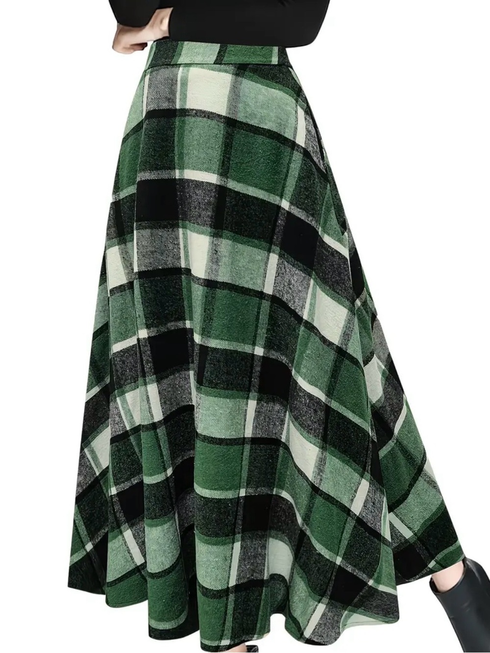 NWT Green, Black and Gray Plaid A-Line Maxi Skirt, Size 1X